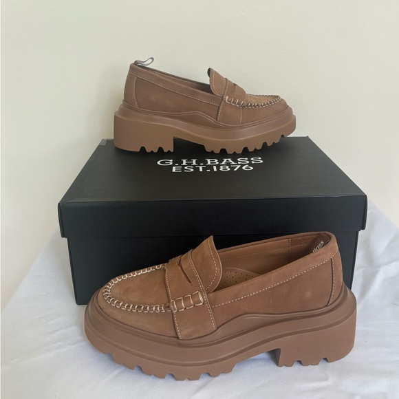 G.H. Bass Ella Platform Lug Loafer Size 7 Tan Eu 38 Womens New with box - Picture 1 of 10